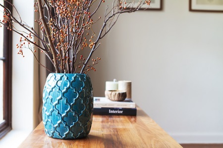 Decorated Table with Jewel Tone Vase