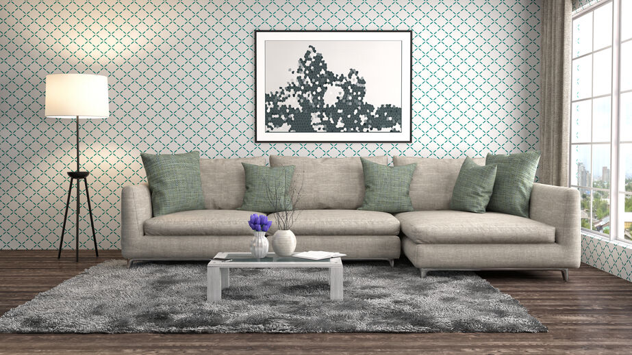 Grey and Teal Living Room Furniture Set