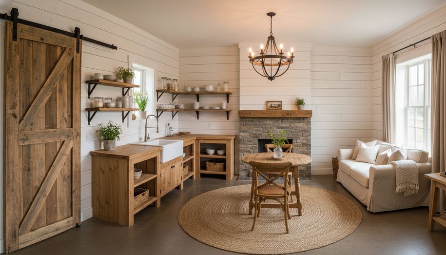 Small home interior design with elegant furniture, and sophisticated lighting.